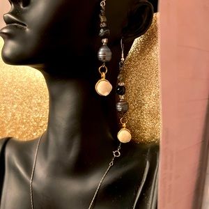 Handmade Baroque Pearl, genuine agate, pyrite and druzy on 925 Sterling earrings